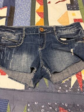 Hydraulic Distressed Denim Cutoff Shorts